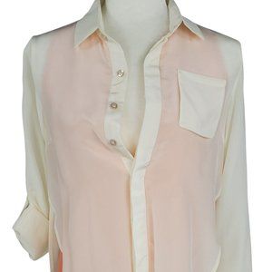 Line & Dot Silk Hi Low Cream Peach Blouse